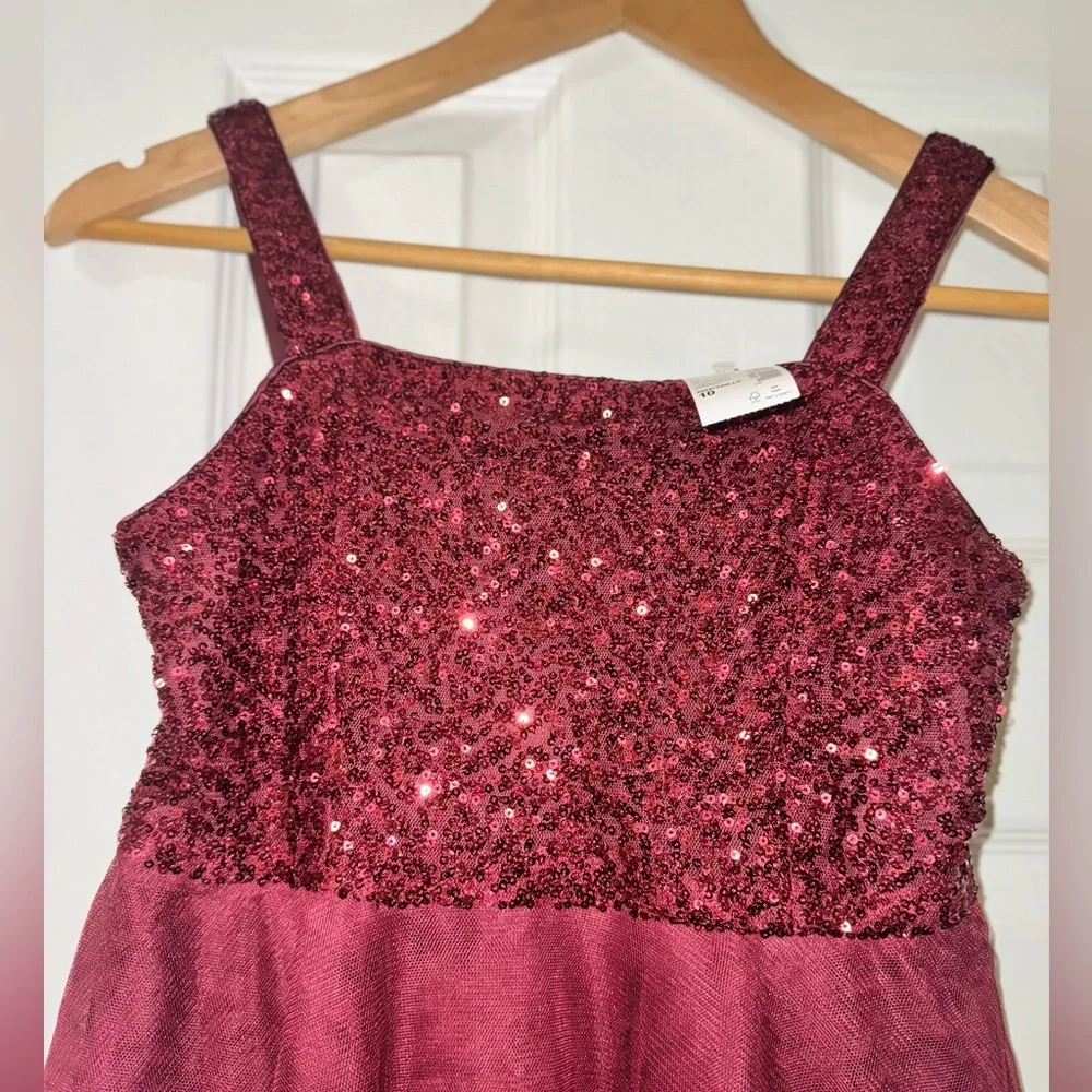 The Children’s Place Girls Size 10 Burgundy Sequin Tulle Party Dress NWT